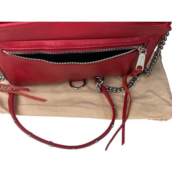 HP: Rebecca Minkoff MAC Large Crossbody Bag Red Silver Tone Studs Chain Dust Bag - Picture 8 of 10